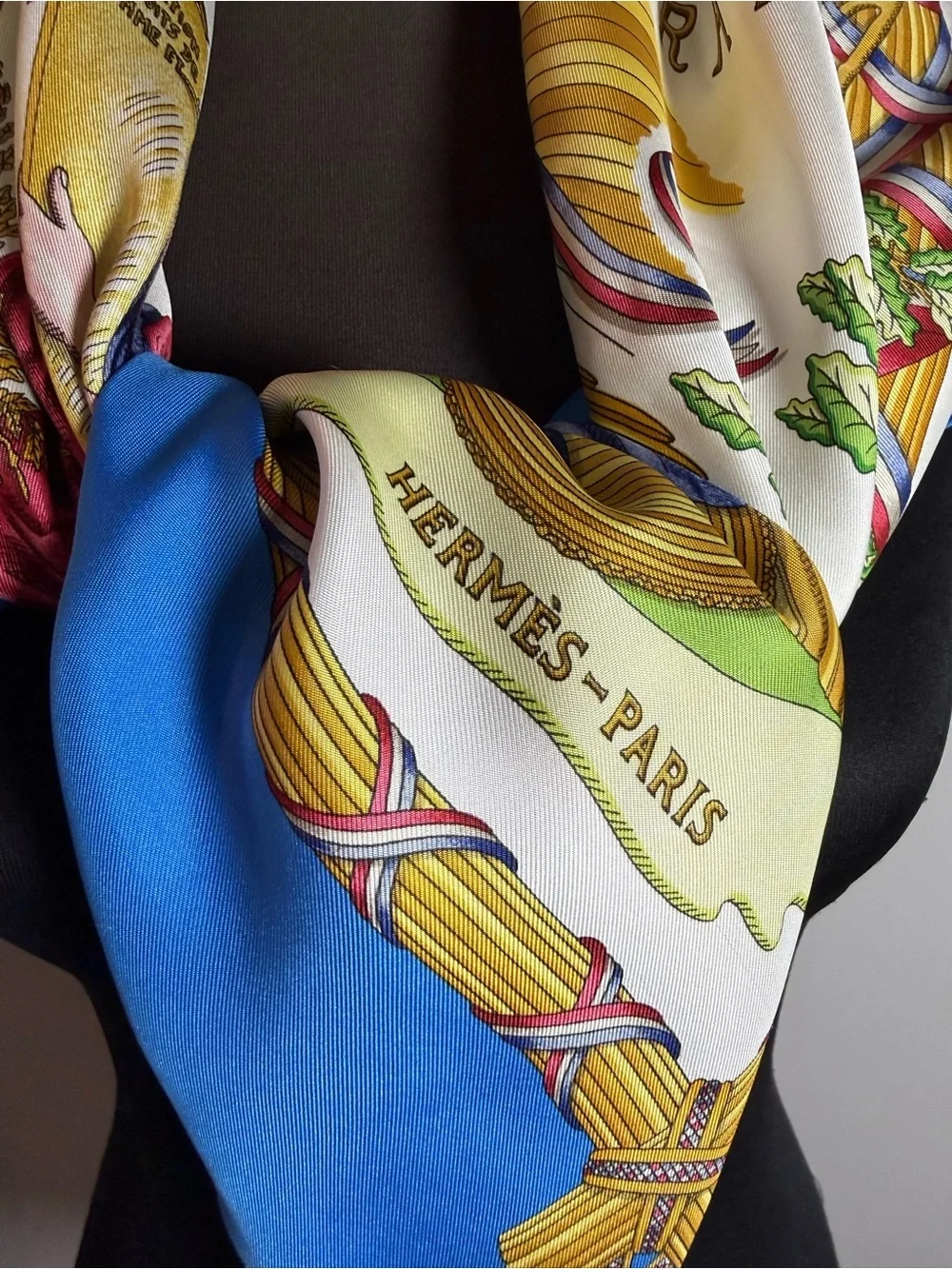 Hermès Vintage 1789 République Française Silk Carré 90 Scarf Blue/Multi